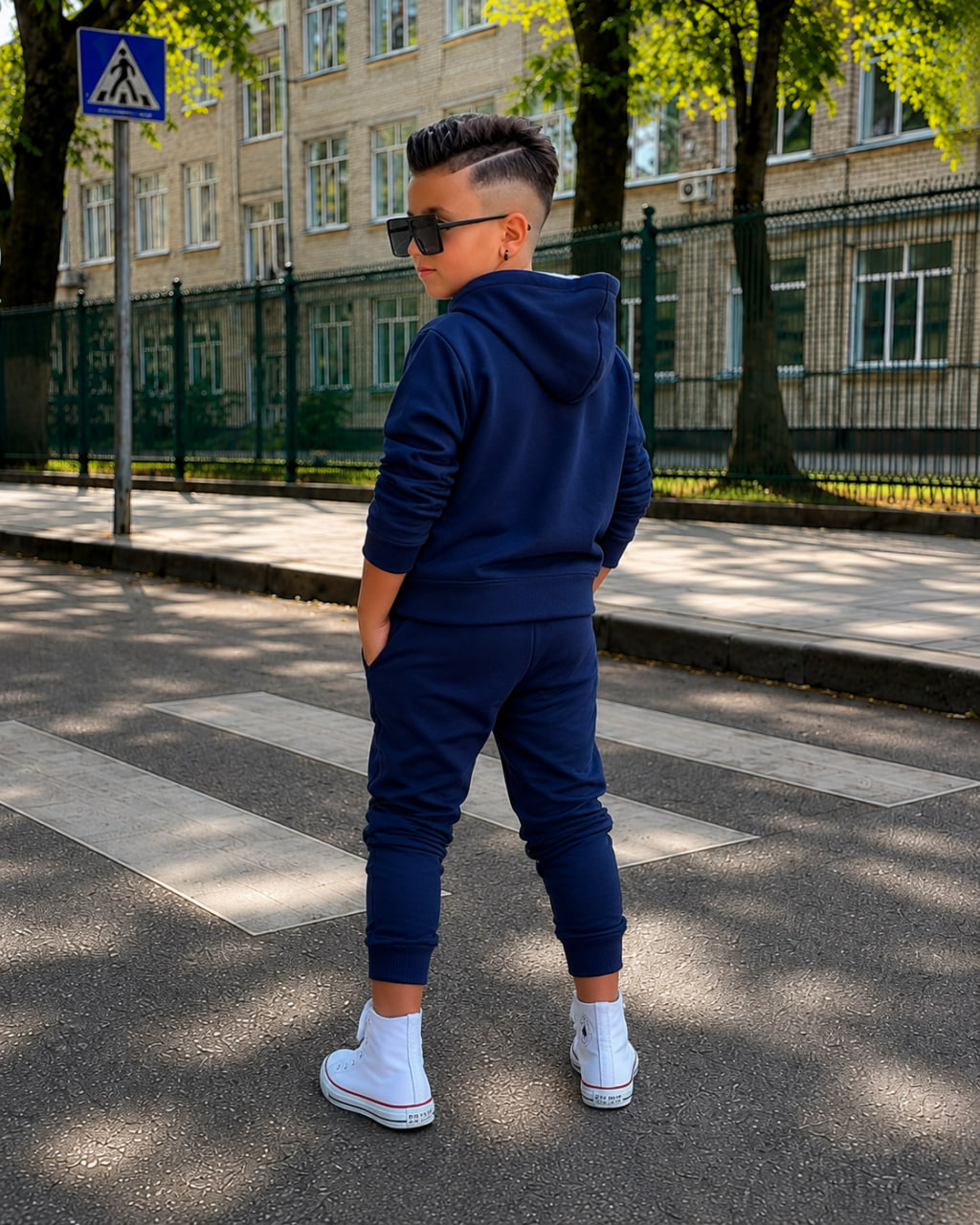 Синій дитячий костюм Adidas, вигляд ззаду
